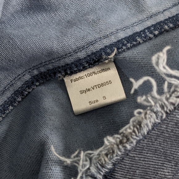 Elan Two Tone Blue Camo Raw Hem Denim Utility Jacket - Picture 7 of 9